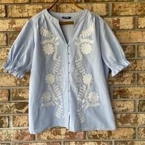 BTFBM Top Ladies Size XL 100% Cotton Polyester Lining Appliqué Florals Beauty!